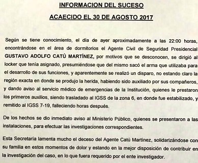 Informe divulgado sobre cómo supuestamente ocurrió el incidente atrás de Casa Presidencial. (Foto Prensa Libre: Twitter)