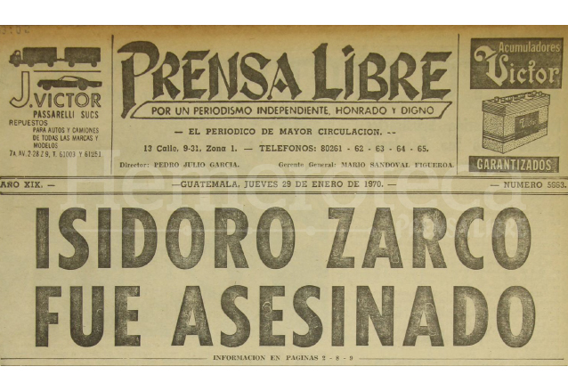 Titular de Prensa Libre del 29 de enero de 1970. (Foto: Hemeroteca PL)