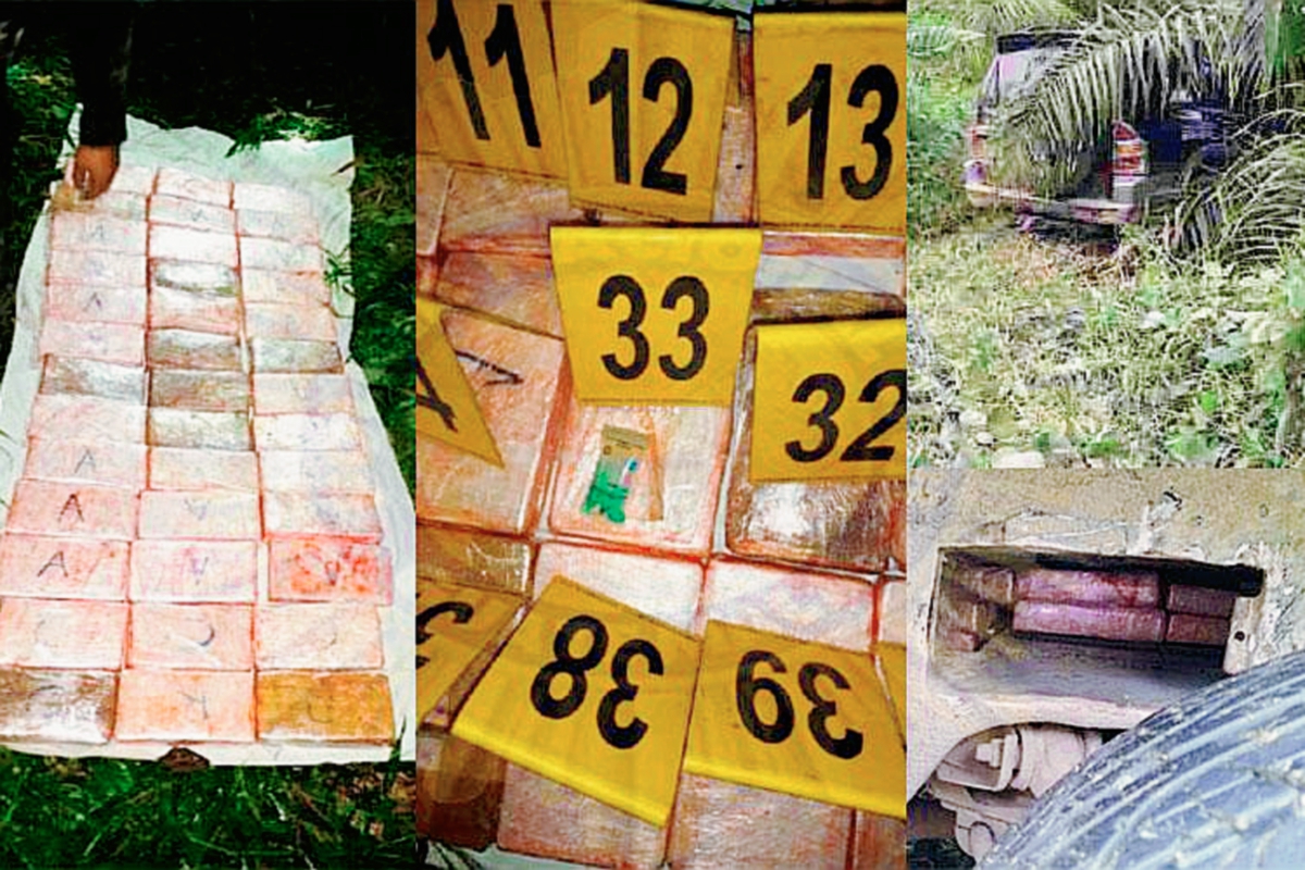 La droga incautada es contabilizada por fiscales del Ministerio Público en Raxruhá, Alta Verapaz. (Foto Prensa Libre: PNC)