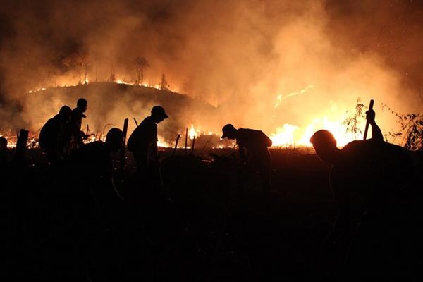Un incendio forestal afecta este martes una finca en Santa Ana, Petén. (Foto Prensa Libre: Rigoberto Escobar)