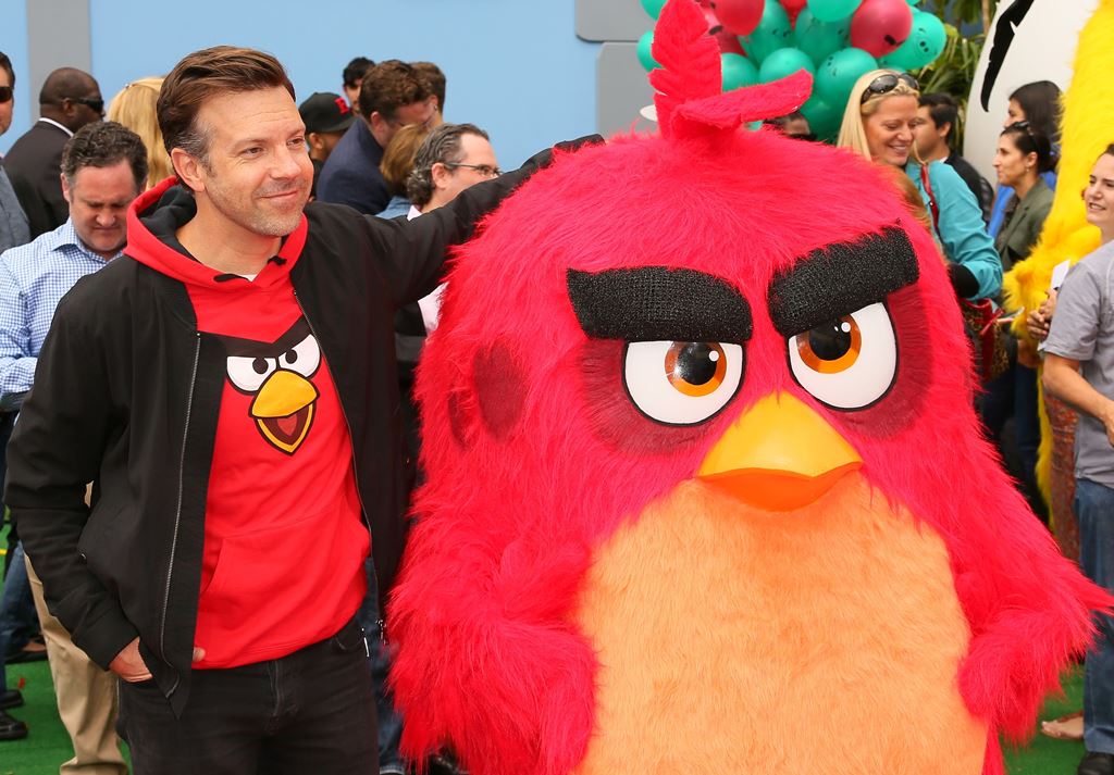 El actor Jason Sudeikis durante un evento de promoción de The Angry Birds Movie. (Foto Prensa Libre: AFP)