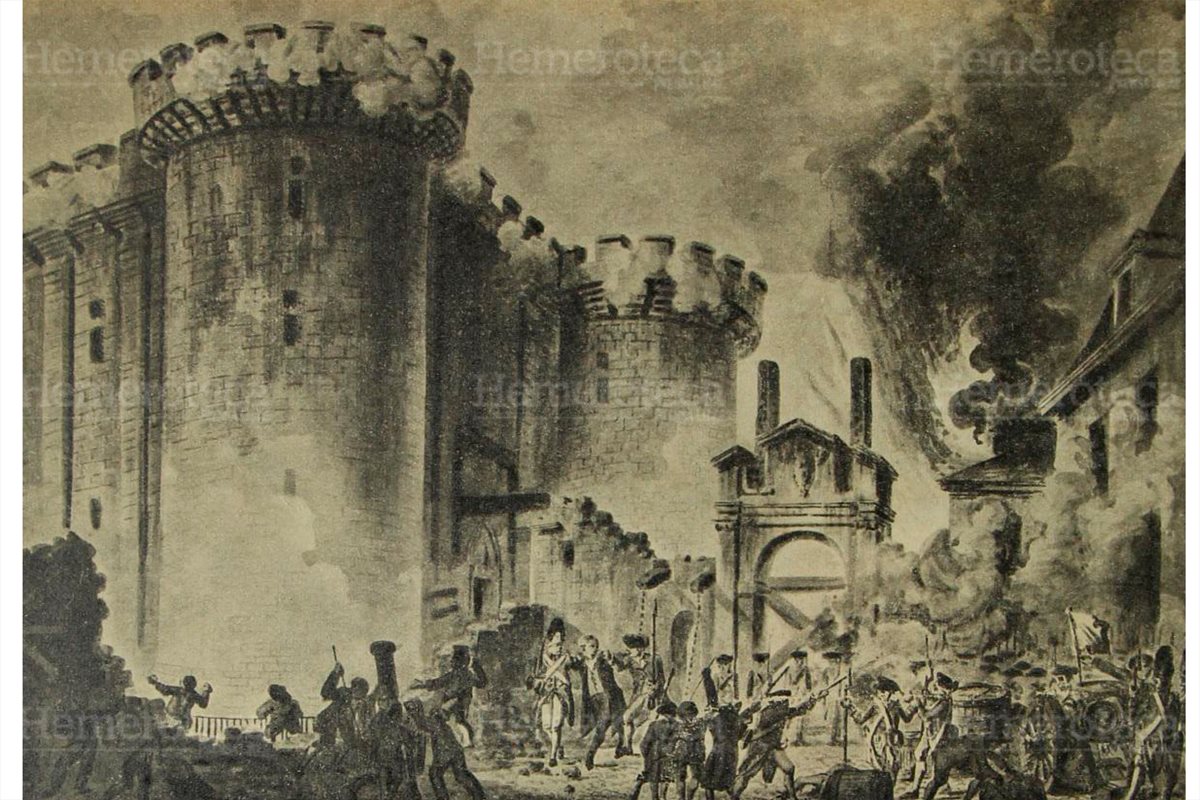 La pintura muestra la toma de la Bastilla en Francia, la cual se convirtió en prisión durante el reinado de Luis XIV, y al producirse los primeros movimientos revolucionarios el 14 de julio de 1789. (Foto: Hemeroteca PL)