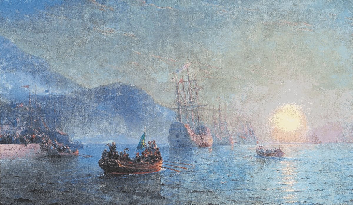 Lienzo de Ivan Konstantinovich Aivazovsky en 1892 titulado "Colón navegando desde Palos". (Foto: EFE)