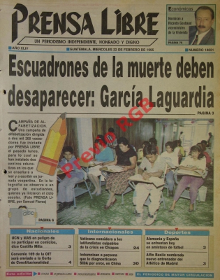 El tema de los escuadrones de la muerte fue titular de portada el 22 de febrero de 1995. Foto: Hemeroteca PL