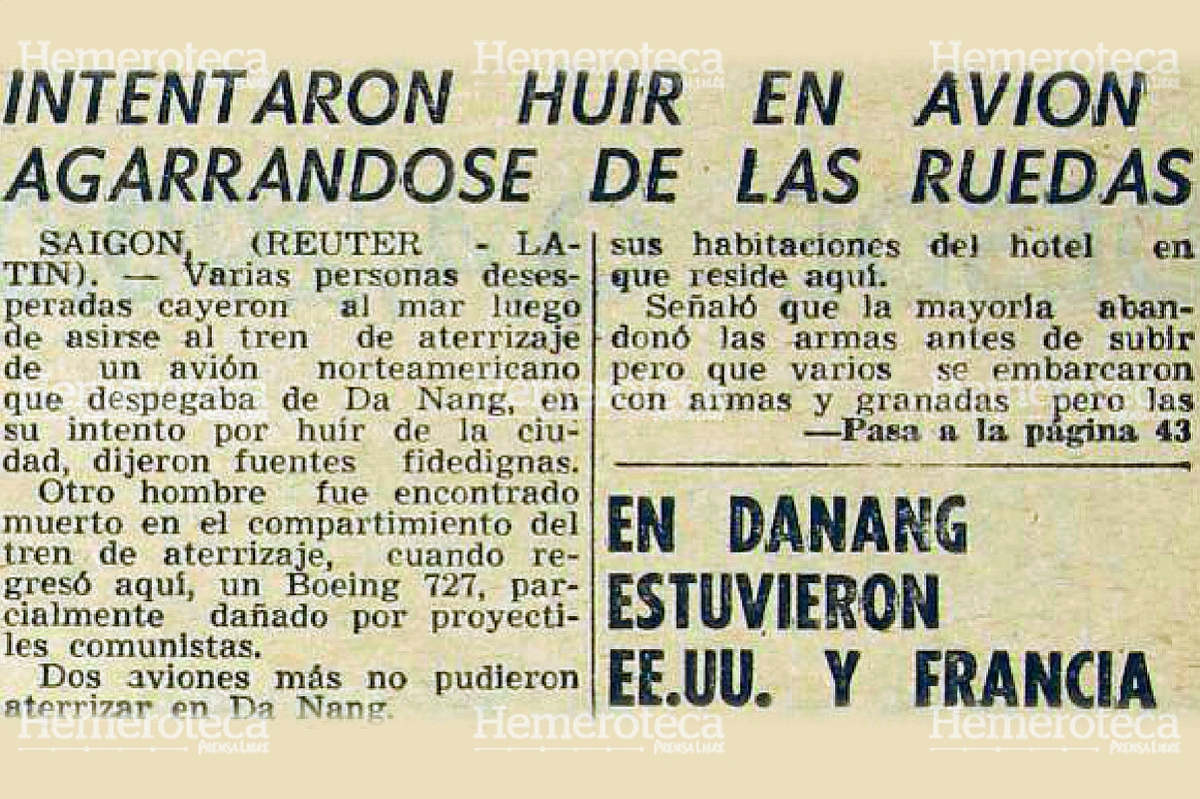 Intentan escapar de Vietnam en las ruedas de un avion. Foto: Hemeroteca PL