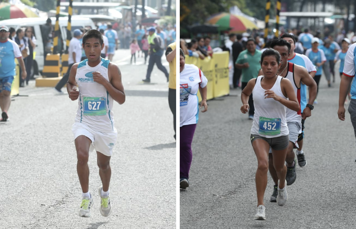 Carlos González y Merlín Chalí ganadores de la XXIX edición de la Carrera de la Luz y el Sonido. (Foto Prensa Libre: Esbin García)