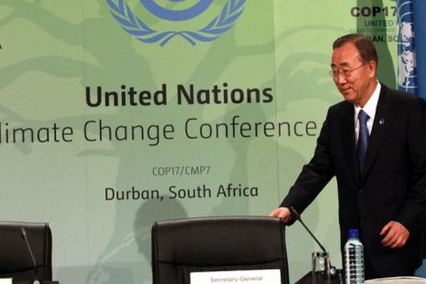 El secretario general de la ONU, Ban Ki-Moon, en Durban. (Foto Prensa Libre: AFP).
