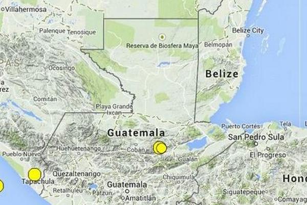 Mapa de ubicación del epicentro del sismo que ocurrió este sábado en las costas de Retalhuleu. (Foto Prensa Libre)<br _mce_bogus="1"/>
