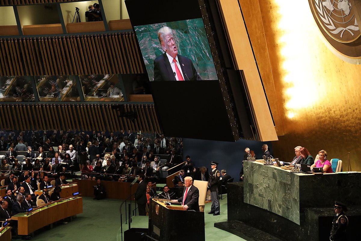 El presidente de los Estados Unidos Donald Trump se refirió a varios temas durante su discurso en la Asamblea General de la ONU en Nueva York. (Foto Prensa Libre: AFP)