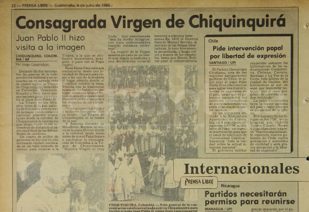 Juan Pablo II visitó a la Virgen de Chiquinquirá, Patrona de Colombia. Nota del 4 de julio de 1986. (Foto: Hemeroteca PL)