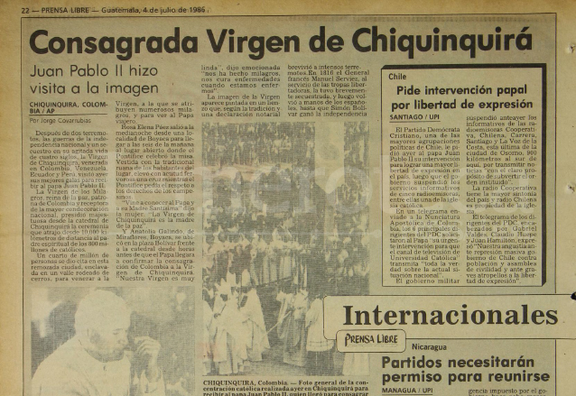 Juan Pablo II visitó a la Virgen de Chiquinquirá, Patrona de Colombia. Nota del 4 de julio de 1986. (Foto: Hemeroteca PL)