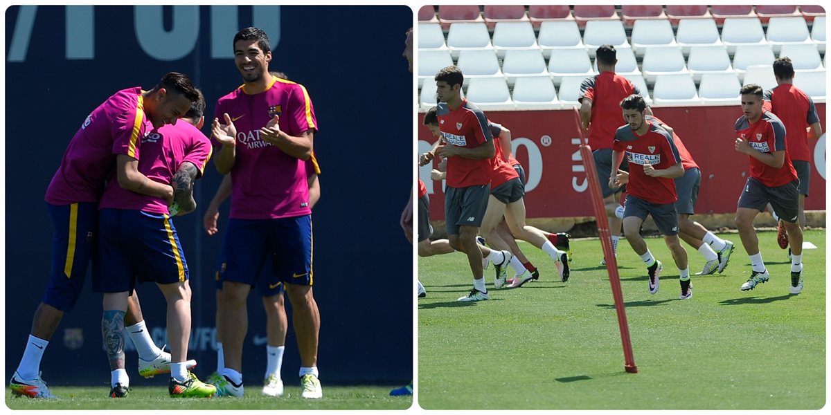 Los jugadores del Barcelona y Sevilla no descansan en su preparación. (Foto Prensa Libre: AFP)
