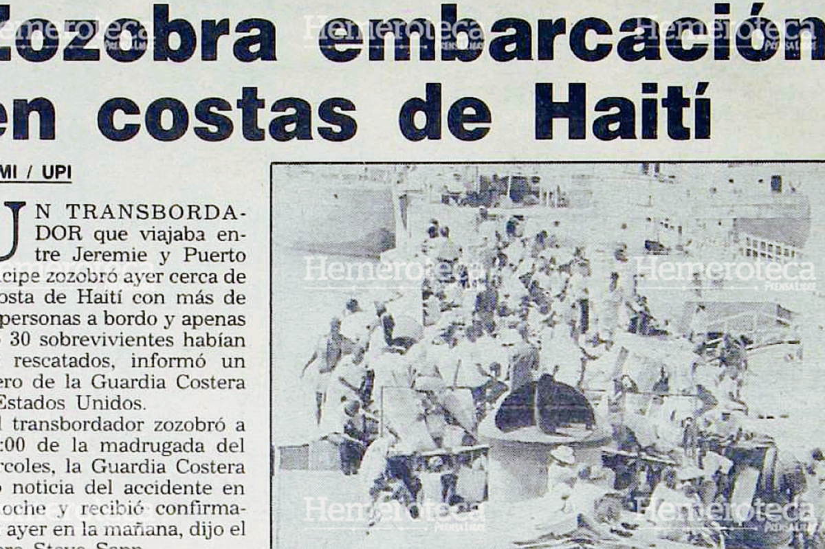 Nota del 19 de febrero de 1993 sobre el naufragio de una embarcación de Haití. Foto: Hemeroteca PL