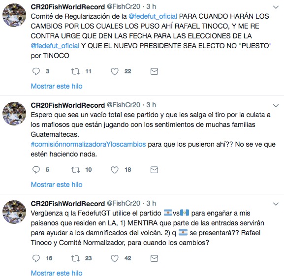 Estos son los mensajes que publicó Carlos Ruiz en su cuenta de twitter. (Foto Prensa Libre: twitter @FishCr20)