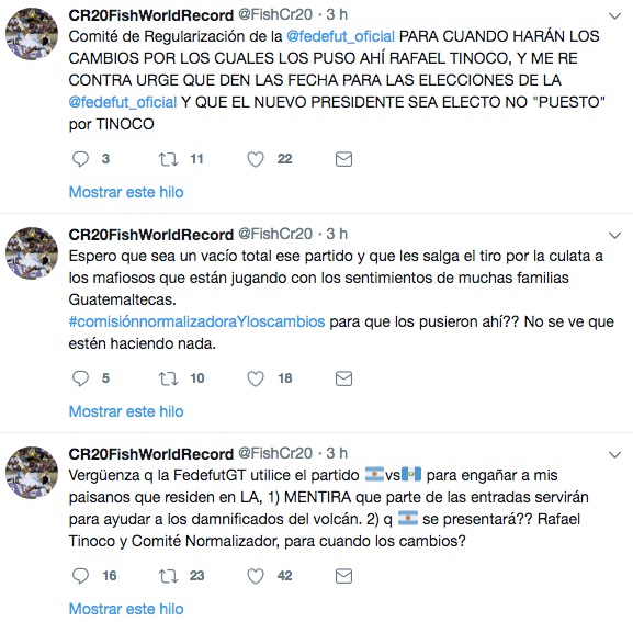 Estos son los mensajes que publicó Carlos Ruiz en su cuenta de twitter. (Foto Prensa Libre: twitter @FishCr20)