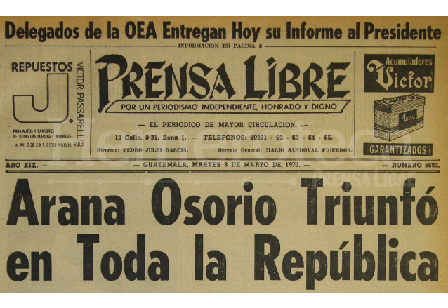 Coronel Arana Osorio gana la Presidencia en 1970