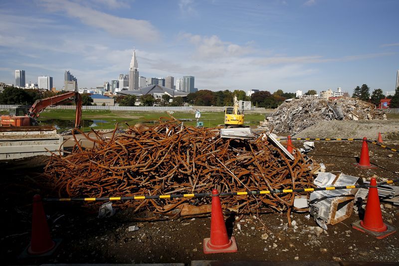 Scrap iron piles up at the site where Japan’s new national stadium, the centrepiece of the Tokyo 2020 Olympics, is planned to be built in Tokyo