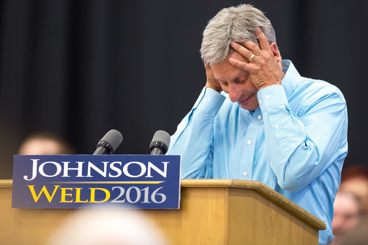 Gary Johnson, candidando independiente a la presidencia de EE. UU., durante un mitin reciente. (Foto Prensa Libre: AP).