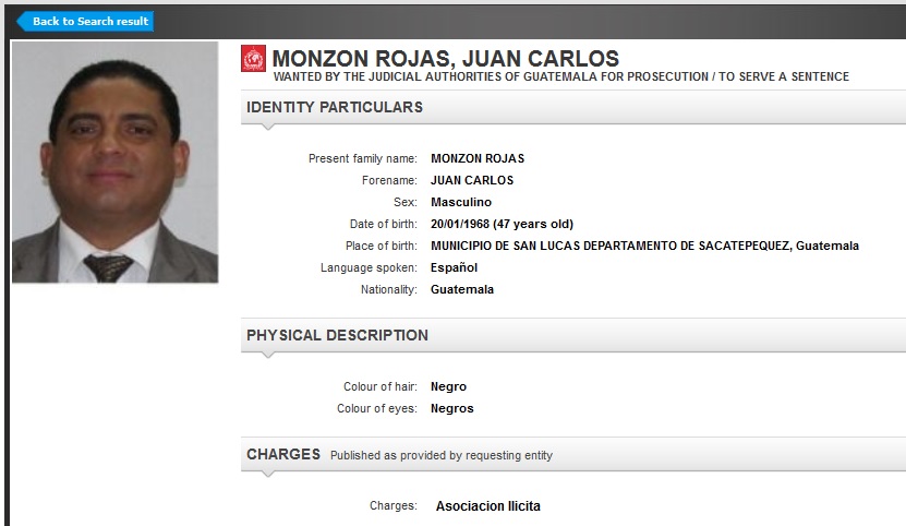 Policía hondureña busca  capturar a Monzón Rojas
