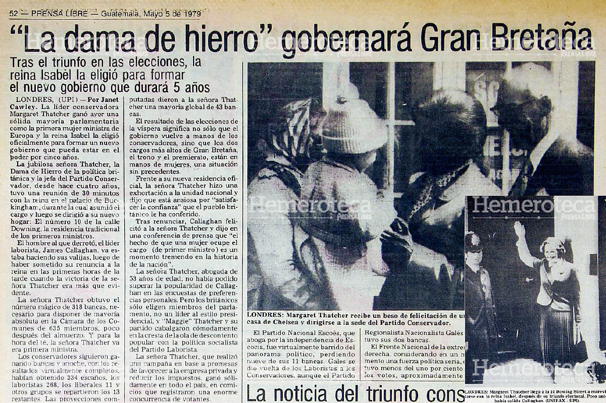 Nota de Prensa Libre de 1979 informando de la elección de Margaret Thatcher. (Foto Prensa Libre: Hemeroteca)