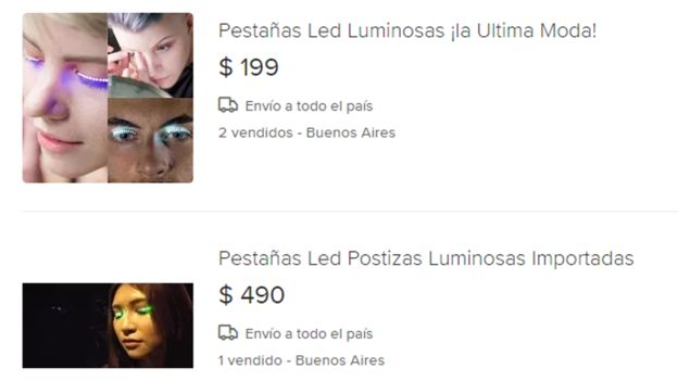 Las tiras luminosas se venden en sitios online en América Latina, sin ninguna advertencia. MERCADO LIBRE