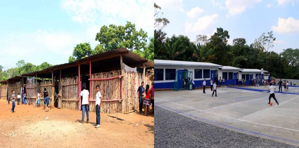 El antes y el después de la Escuela Oficial Rural Mixta del Sector Vuelta El Mango. (Foto Prensa Libre: Rolando Miranda).