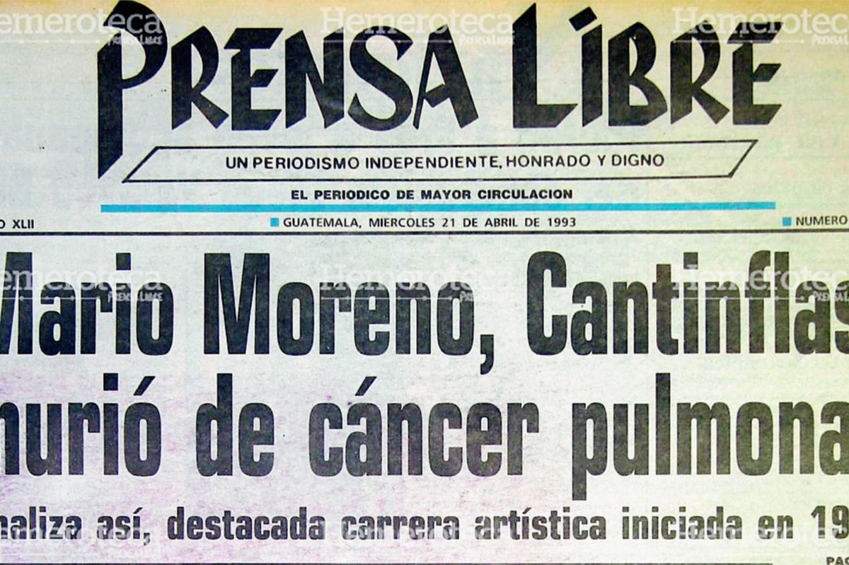 Portada de Prensa Libre del 21 de abril de 1993, anunciando la muerte de Cantinflas. Foto: Hemeroteca PL