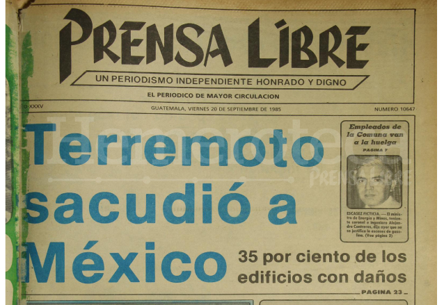 Titular de Prensa Libre del 19/09/1985. (Foto: Hemeroteca PL)