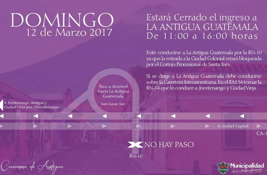 La ruta Nacional 14, entrada en San Miguel Morazán, El Tejar, Chimaltenango, es una opción para ingresar este día a la ciudad colonial. (Foto Prensa Libre: cortesía)