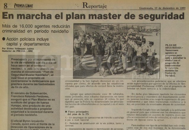 Nota del 13 de diciembre de 1992 informando sobre el plan master navideño del gobierno de Jorge Serrano. (Foto: Hemeroteca PL)