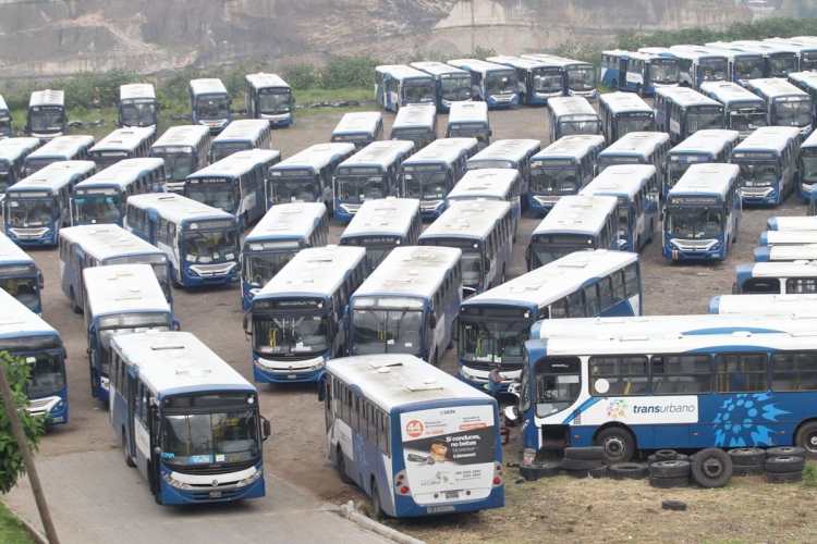 Los buses del Transurbano permanecen dentro del predio en la calzada Atanasio Tzul.