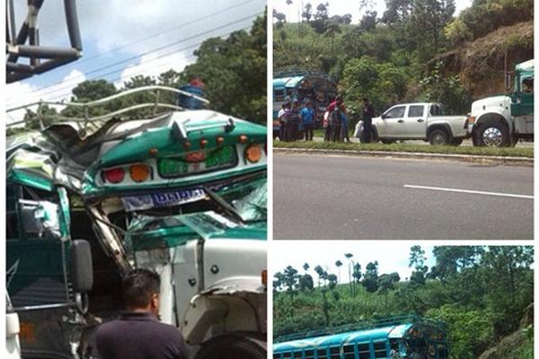 Dos buses extraurbanos, un picop y un autopatrulla de la PNC protagonizan accidente en Sumpango, Sacatepéquez. (Foto Prensa Libre: Víctor Chamalé).?
