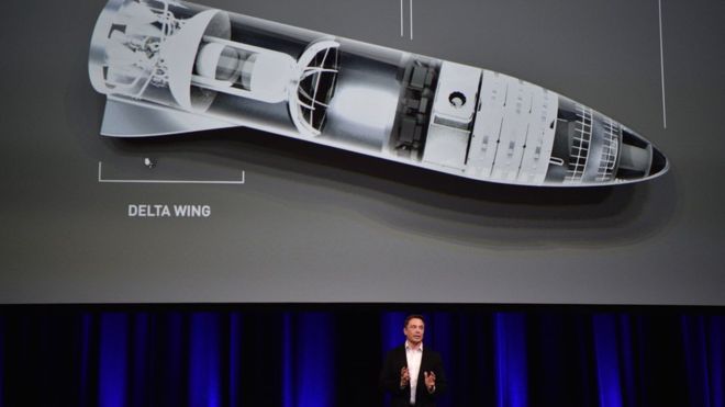 Elon Musk presentó los avances de su proyecto de transporte espacial en Adelaide, Australia. (AFP)