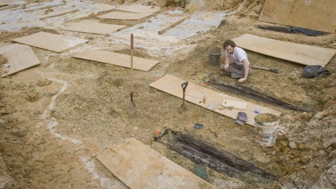 La universidad descubrió los primeros ataúdes mientras construían una carretera en 2013. UNIVERSIDAD DE MISISIPI