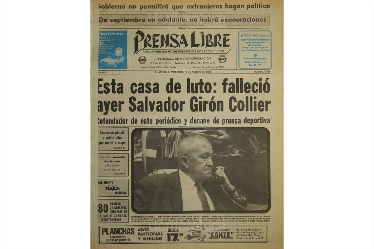 Portada del 12/08/1981 informando sobre el deceso de Girón Collier. (Foto: Hemeroteca PL)