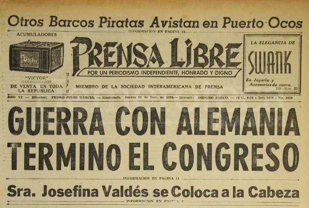 Titular de Prensa Libre del 22 de noviembre de 1956. (Foto: Hemeroteca PL)
