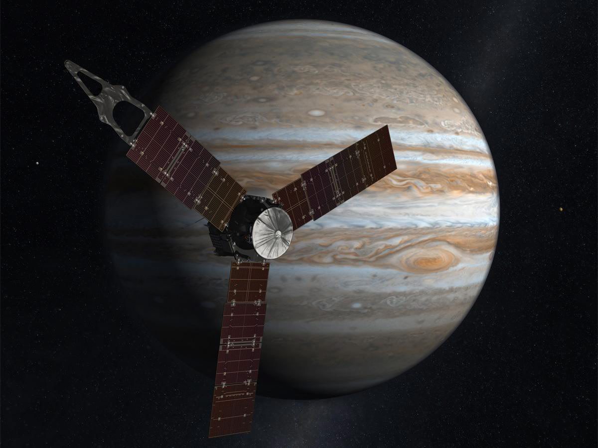 Representación artística de Juno en el viaje hacia Júpiter. (Foto Prensa Libre: EFE/Nasa)