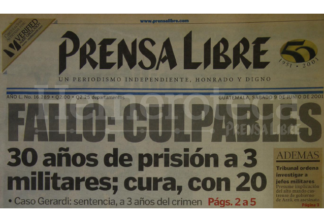 Titular de Prensa Libre del 9 de junio de 2001. (Foto: Hemeroteca PL)
