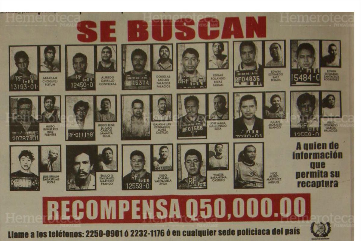 Ministerio de Gobernación ofrecía recompensa para poder lograr la recaptura de los 19 fugados de la cárcel El Infiernito. 23/10/2005. (Foto: Hemeroteca PL)