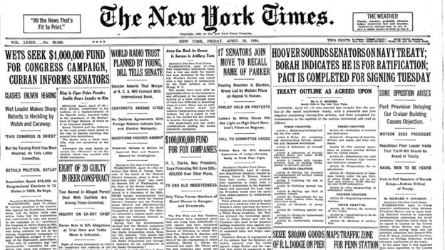 La portada del diario The New York Times del "día sin noticias". THE NEW YORK TIMES