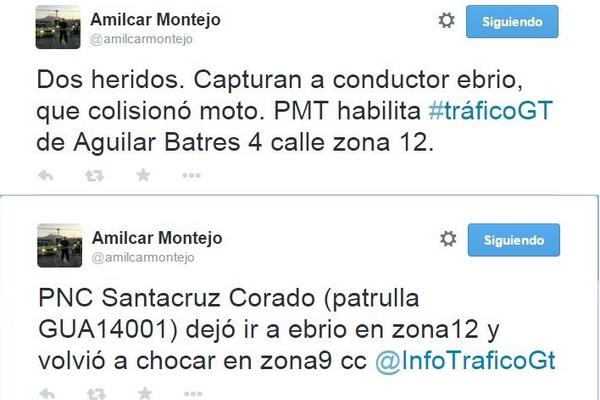 A través de las redes sociales el intendente de la PMT Amilcar Montejo denunció la supuesta negligencia policíal (Foto Prensa Libre: Twiter) <br _mce_bogus="1"/>