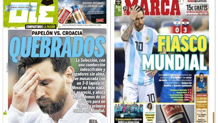 La prensa mundial no perdonó el fracaso de Argentina. (Foto Prensa Libre)