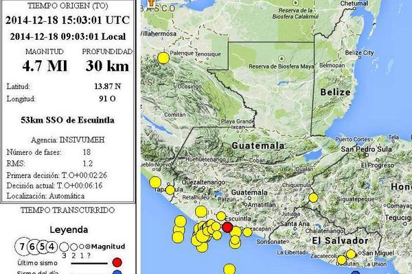 Un sismo de magnitud 4,7 grados en la escala de Richter remeció este  este jueves la costa sur. (Foto: Prensa Libre)