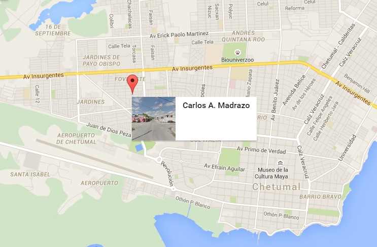 Un guatemalteco fue linchado en la comunidad de Carlos A. Madrazo, en Chetumal Quinta Roo en la franja limítrofe con Belice. (Foto Prensa Libre: Google Maps)