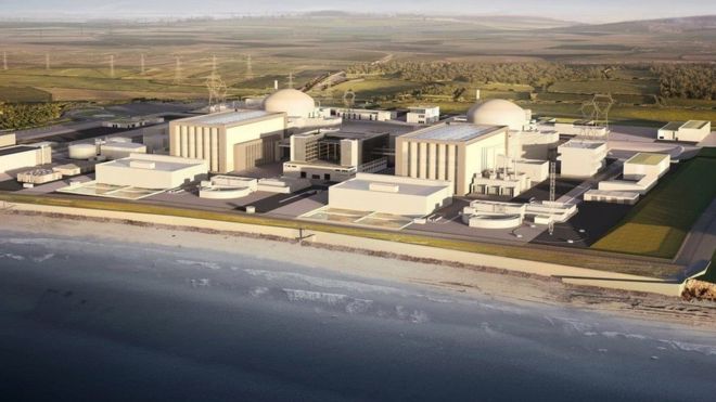 Una recreación digital del punto C de la planta nuclear Hinkley en Somerset, en el suroeste de Reino Unido. AFP