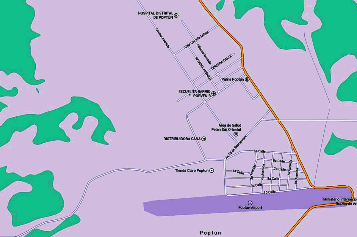 Mapa de Poptún,  Petén. (Foto Prensa Libre: Google Maps)