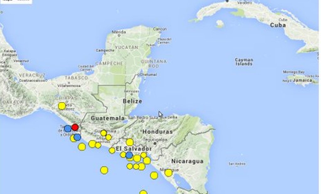 Mapa muestra epicentro del sismo. (Foto Prensa Libre: Conred).