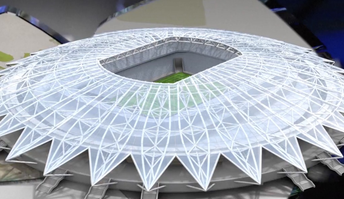 El estadio mundialista de Samara ha sufrido varios retrasos desde el inicio de su construcción en julio de 2014. (Foto Prensa Libre: AFP)
