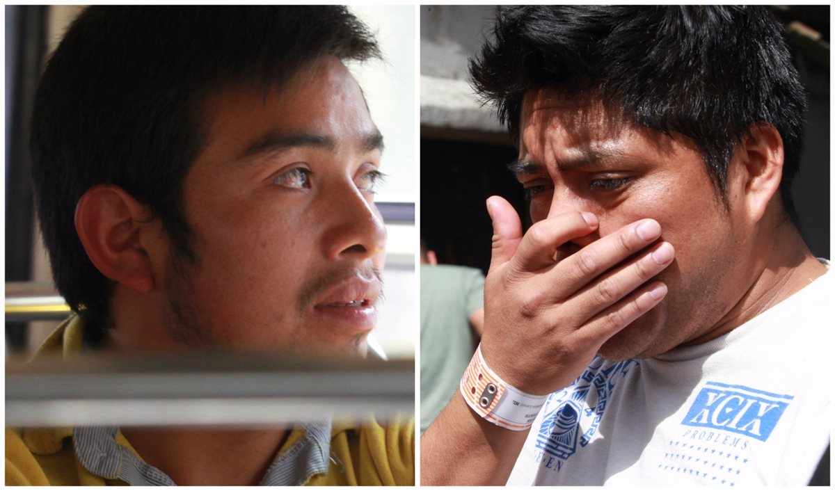 Rafael Armando Cac, originario de Totonicapán, y Luis javier Sirín Suy, de Chimaltenango, ambos llegaron al país deportados de Estados Unidos. (Foto Prensa Libre: Estuardo Paredes)