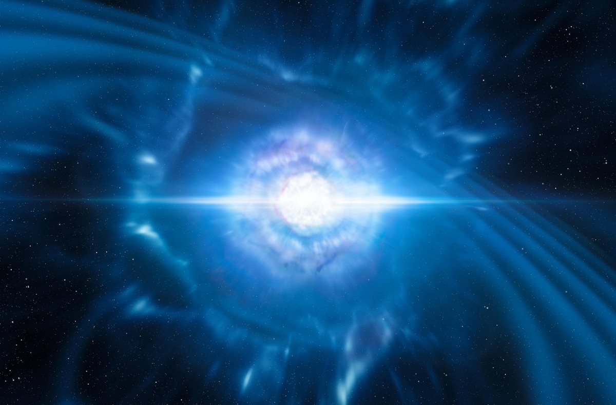Imagen virtual del choque de dos estrellas de neutrones. (Foto Prensa Libre: EFE)